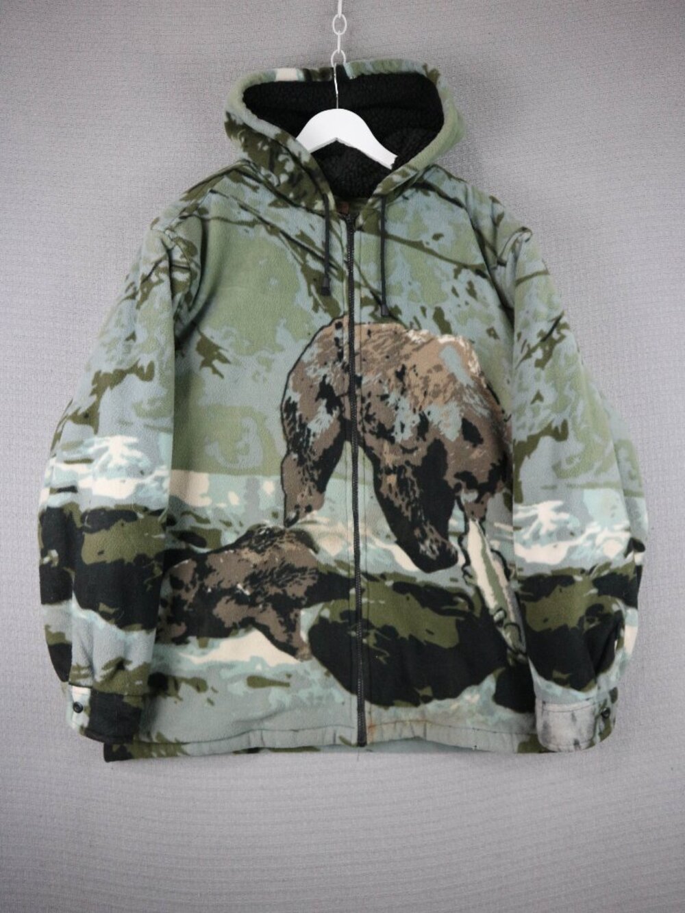 Mountain Ridge All Over Print Mountain Sweater Zip Up Mens XL Nature Bear Fish